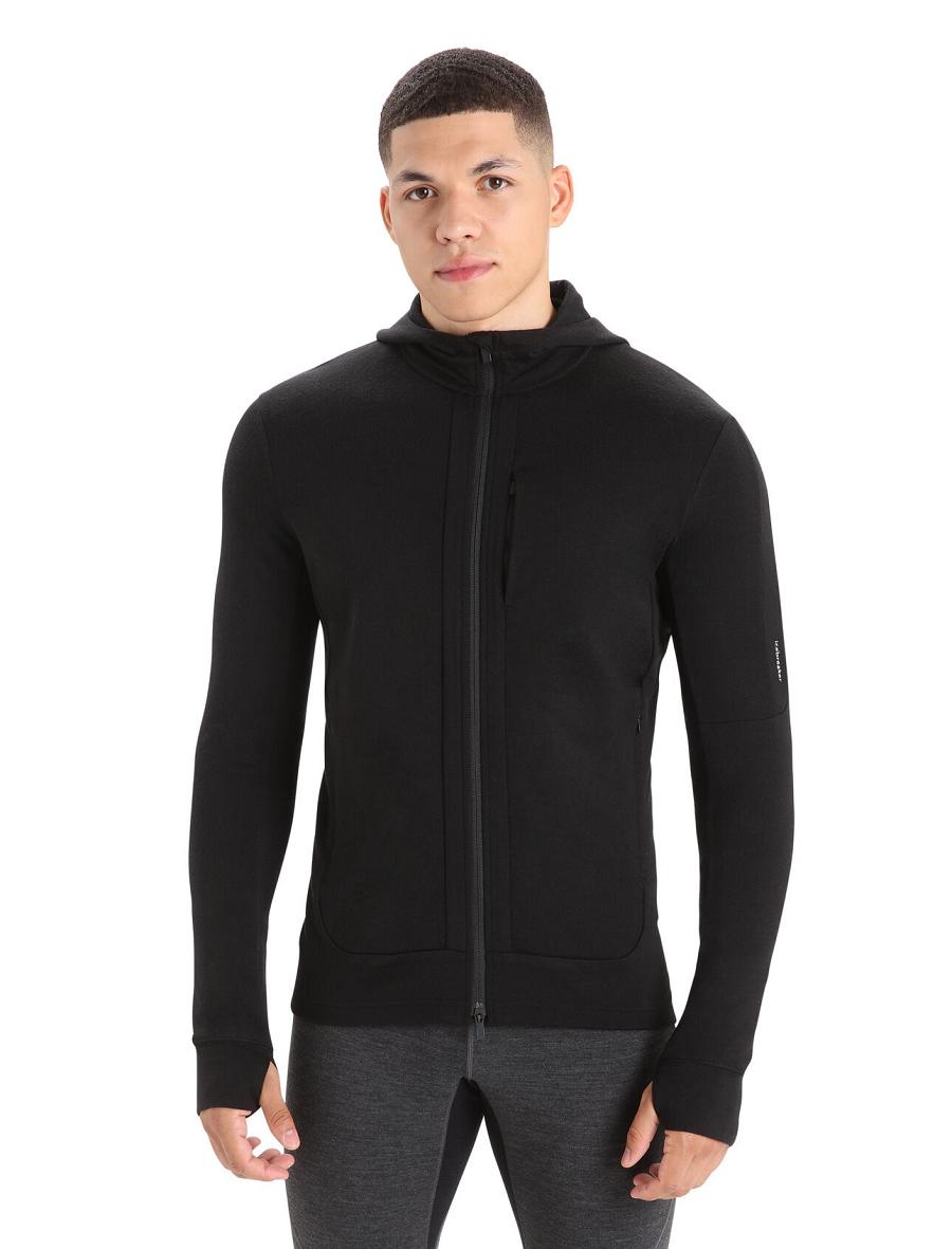 Black Men\'s Icebreaker Merino Quantum III Long Sleeve Zip Hoodie | USA 1270ZUTG